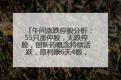 午间涨跌停股分析：55只涨停股，无跌停股，创新药概念持续活跃，昂利康6天4板，众生药业2连板